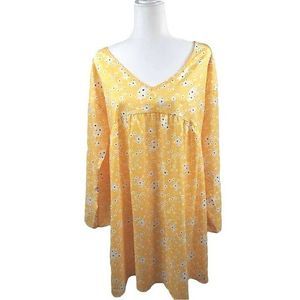 Shift Dress Womens Yellow Multicolor Floral V Neck Long Sleeve Pullover XXL